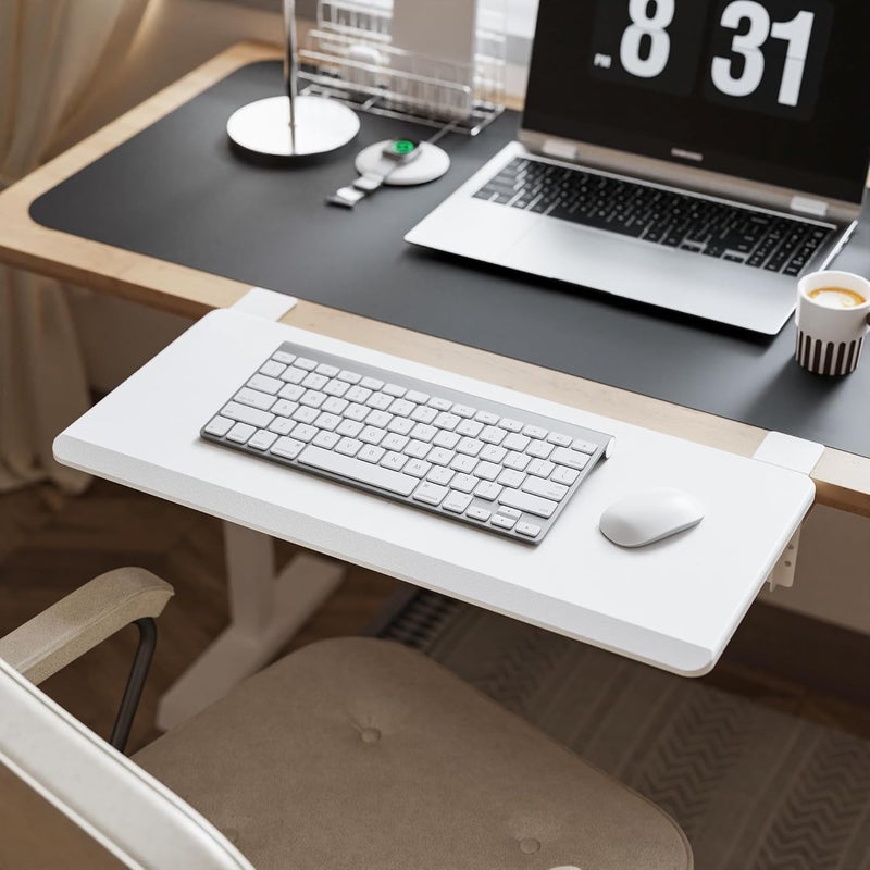 ETHU Ergonomics Desk Extender Tray, 25.6"x11.4" Large Size Foldable Keyboard Drawer Tray Clamp On, Armrest Support for Home and Office (White) - Image 3